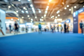 A blurry photo of people walking in a convention center