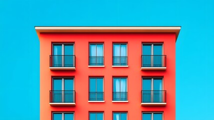 Obraz premium Sleek and Vibrant Residential Building Facade with Geometric Design