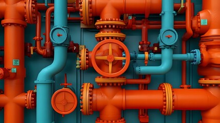 Obraz premium Intricate Network of Pipes and Valves in a Refinery Processing Section