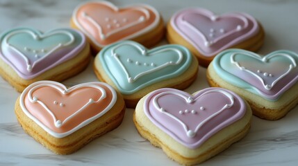 Pastel heart-shaped cookies for valentine's day decoration and celebration