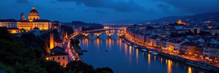 Fototapeta premium Night lights illuminate European cities, rivers snake across the continent , rural, night, constellation