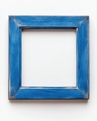 Empty vintage blue wooden frame on white background