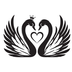 Graceful swans creating a heart shape for romantic designs - Swans silhouette - Swans vector - Swans illustration - valentine silhouette - love silhouette
