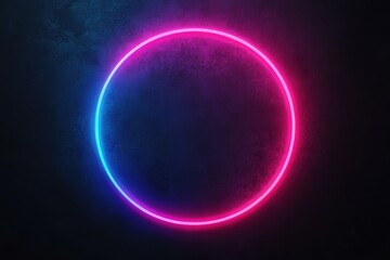A vibrant neon circle emits smoke against a dark, moody background