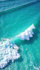 Azure turquoise ocean waves, white foam crests , blue, clear, background