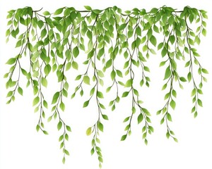 Hanging vine plant with green leaves isolated on white background, no shadow