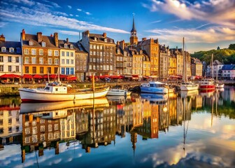 Obraz premium Honfleur Harbor, Normandy, France: Picturesque Boats & Waterfront Charm