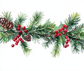 A watercolor painting of a Christmas tree with pine cones
