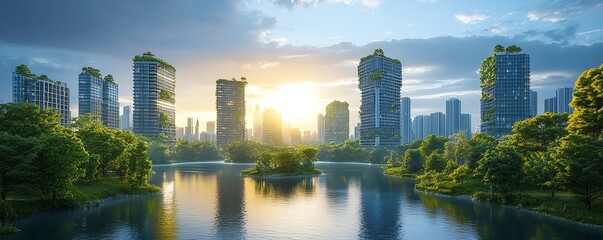 Innovative solutions for a carbonfree future, green business practices, zeroemission strategies, sustainable development goals, hightech visuals, photorealistic quality