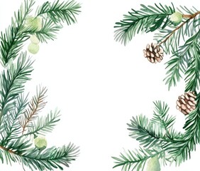 A watercolor painting of a Christmas tree with pine cones