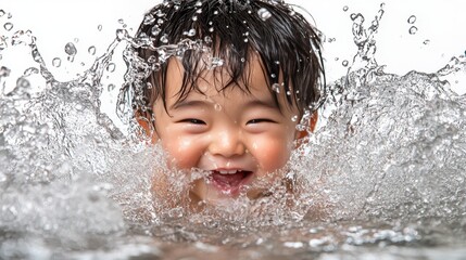 Fototapeta premium Joyful Child Splashing Water Indoor Setting Close-Up Photography Bright Environment Playful Concept