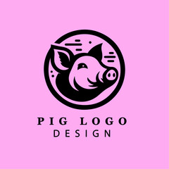 Whimsical Pig Face Illustration in Black and White Circular Design for Branding, Farm Products, or Creative Business Logos – Vector Graphic Art

