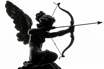 Black and white silhouette of an angel aiming an arrow