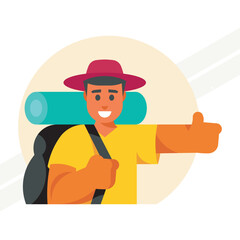 A man hitchhiking representing travel and adventure
