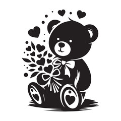 Fototapeta premium Valentine teddy bear with a love-filled hug for designs - Teddy Bear silhouette - Teddy Bear vector - Teddy Bear illustration - valentine silhouette - love silhouette 