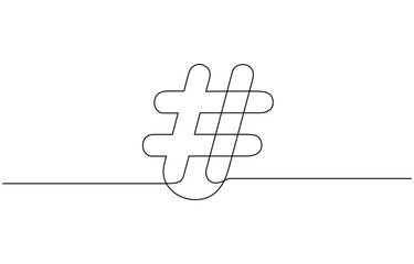 Continuous one line drawing of a number sign. Single line hashtag symbol icon, Hashtag symbol. One line continuous Hashtag, Line art outline.