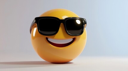 Cool yellow emoji with sunglasses on a gradient background with studio light