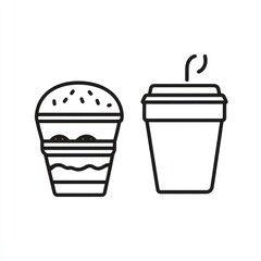 Outline of burger in cup with coffee, takeout food for menu or design use