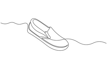 Obraz premium Shoe single continuous line drawing. Sports shoes drawn in a one line art style, Continuous one line drawing of trendy sport shoe. Simple shoes, sneaker line art vector illustration.