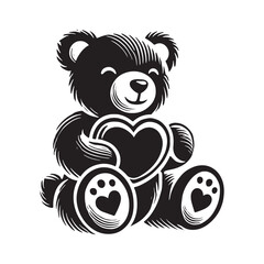 Adorable Valentine teddy bear holding a heart - Teddy Bear silhouette - Teddy Bear vector - Teddy Bear illustration - valentine silhouette - love silhouette
