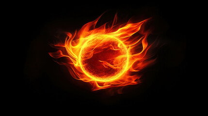 Bright Fireball Floating Against Solid Black Background for Visual Effects and Illustrations