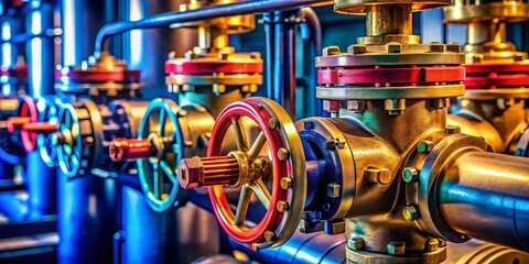 Industrial Valve Control: Close-up of Insulated Pipelines with Open/Close Valve Lever