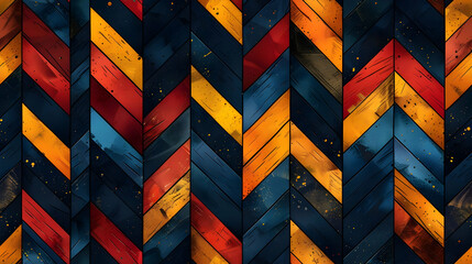 Fototapeta premium A colorful chevron pattern featuring vibrant hues of blue, orange, and red.