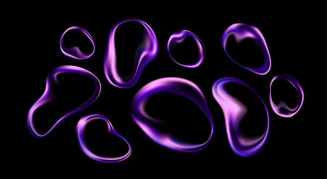 Abstract Purple Liquid Shapes on Black Background. Vivid abstract purple liquid shapes with a glowing appearance against a black background. Vector illustration