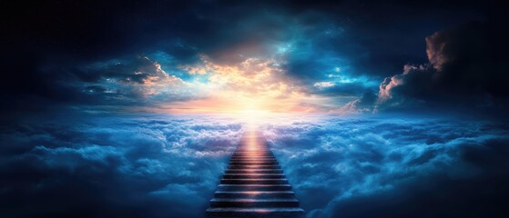 A mystical path leading through vibrant clouds.