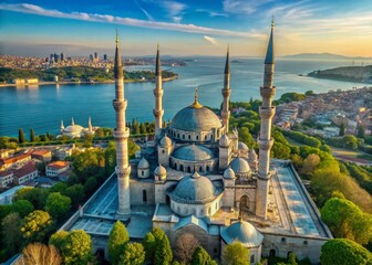 Naklejka premium Istanbul Blue Mosque Aerial View: Majestic Dome and Minaret Panorama