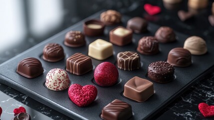 Valentine's day assorted chocolates with heart designs for romantic gifting and celebration