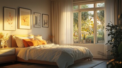 Cozy bedroom with sunlit window on february 14th capturing romantic ambiance