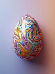 Painting of a simple easter egg with a colorful pattern. Generative AI