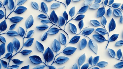 Fototapeta premium blue and white ceramic pattern with leaves
