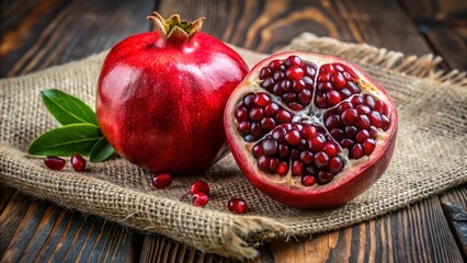 Juicy Pomegranate Halves on Hemp Cloth - Healthy Vegetarian Food