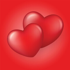 Couple of hearts on a red background for Valentine's Day. Day of lovers. Vector illustration