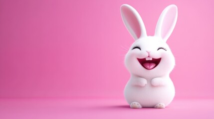 Obraz premium cute animal pet rabbit or bunny white color smiling and laughing isolated with copy space for easter background