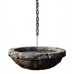 Fototapeta premium Rustic Stone Well with Chain and Water Reflection for Outdoor Landscape or Historical Themed Designs