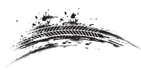 Grunge tire track, wheel braking marks. Truck, car or motorcycle tread pattern silhouette. Auto race, motorsport, speed racing design element. eps 10 © m