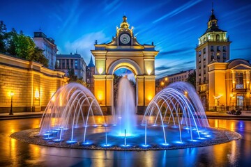 Fototapeta premium Kiev Independence Square Night Long Exposure, Lyadsky Gate & Fountains