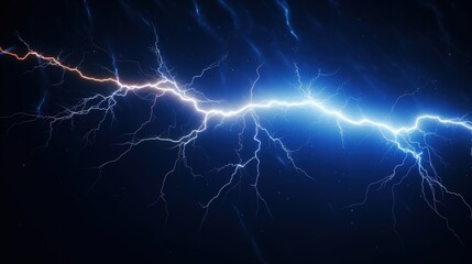 Dramatic Electric Bolt in Striking Blue and Orange Colors Illuminating the Dark Space with Pulsing Energy and Intense Brightness
