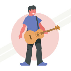 A man playing an acoustic guitar representing music and talent