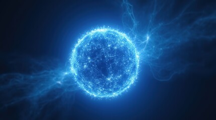 Fototapeta premium Blue plasma sphere, futuristic abstract background.