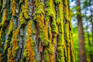 Lichen-Covered Linden Bark: Vertical Close-up Texture of Brown and Gray Tree Trunk