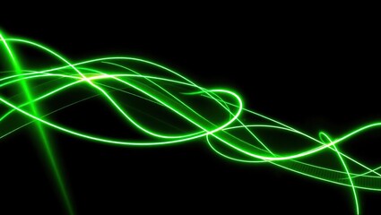Vibrant green, electric neon lines of varying thickness and texture, juxtaposed against a contrasting dark background, creating a mesmerizing visual contrast.