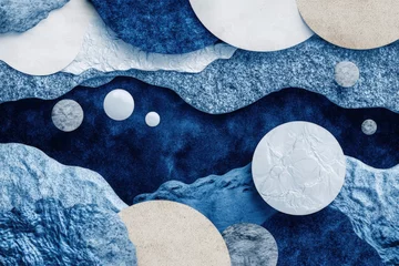 Fotobehang Abstract blue and white textured circular pattern art composition © Aleksandr