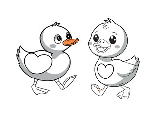 A cute duck fall in love illustration