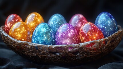 Fototapeta premium Colorful Easter eggs on the tradional Russian plate