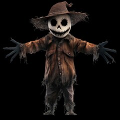 A scary Halloween costume with a hat and a scary face. transparent background