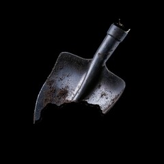 A broken shovel with a black handle and a black head. transparent background